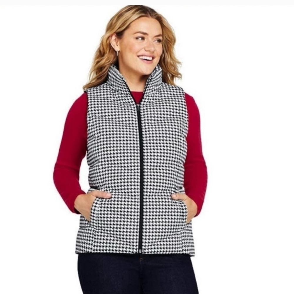 Lands' End Houndstooth Down Puffer Quilted Vest XS